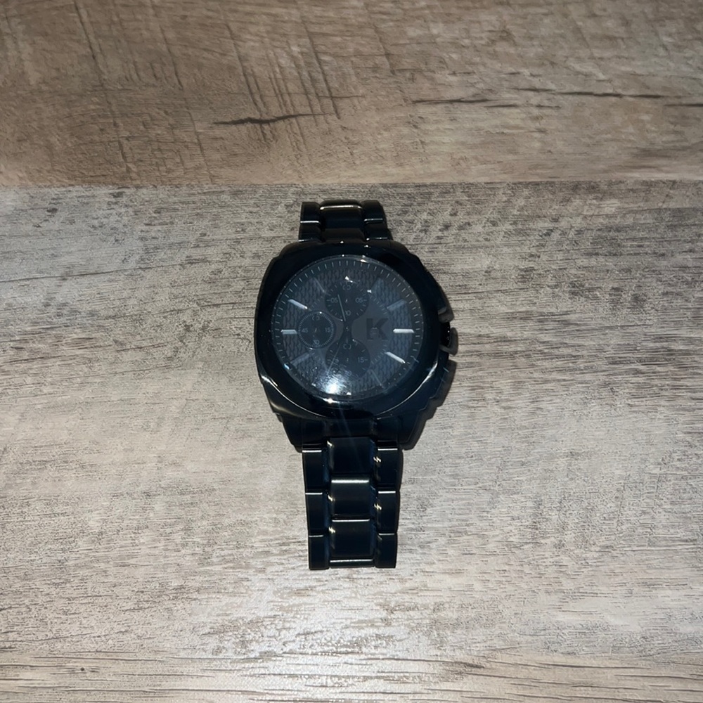 KARL LAGERFELD Mens Black Ion-Plated Stainless Steel Chrono Watch KL1601 NEW